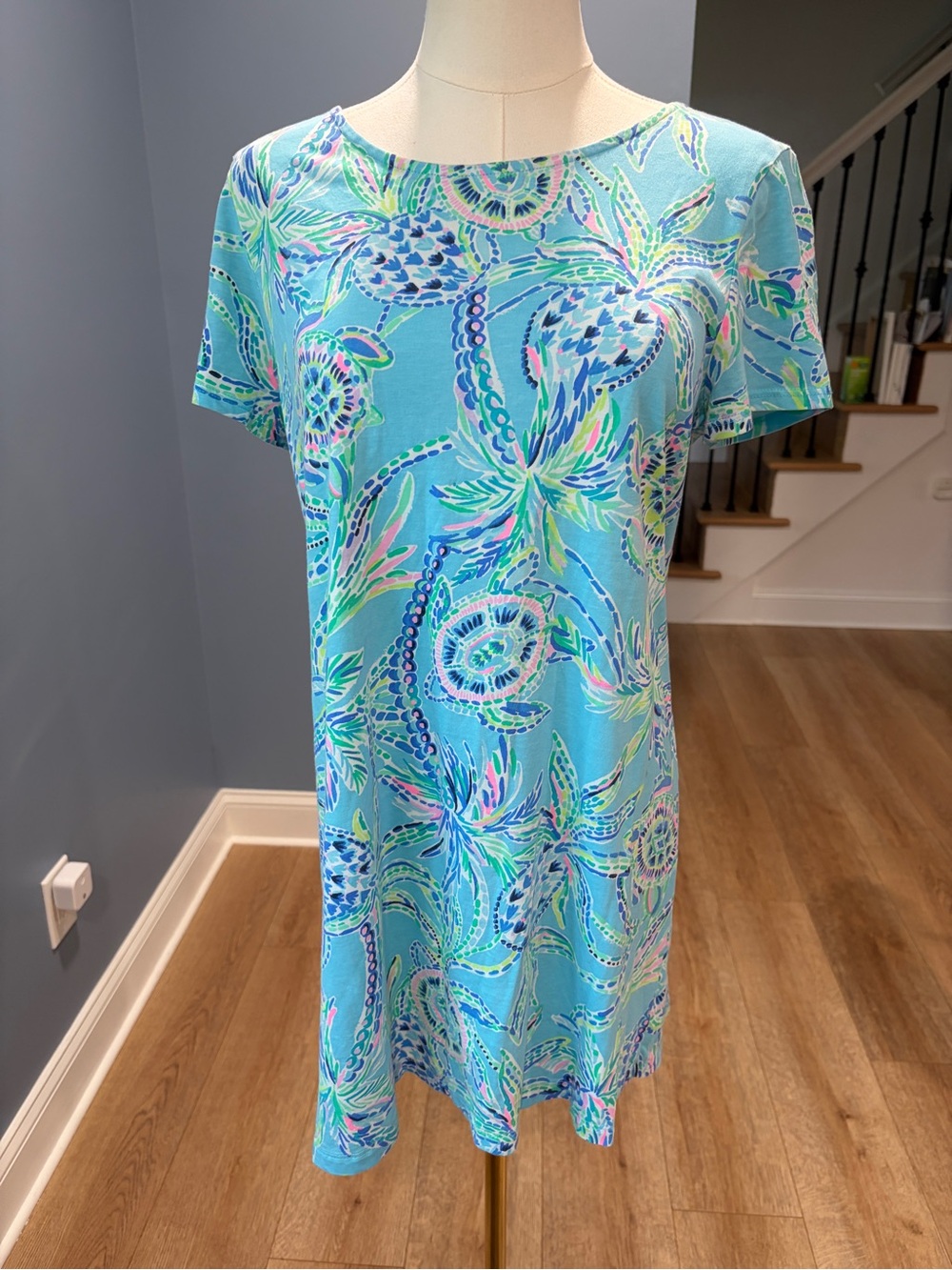 Lilly Pulitzer Kimi Swing Dress Bermuda Blue Turtle Szn Tropical Print M